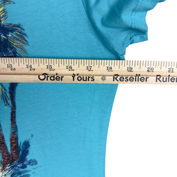 Reel Legends T-Shirt Womens LG Turquoise Palm Tree Graphic Cotton Poly Blend - Picture 4 of 5